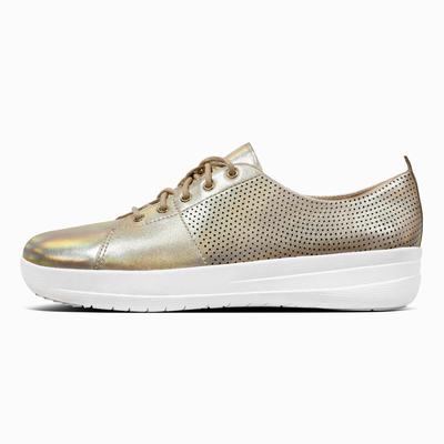 Fitflop F-Sporty Leather Scoop-Cut Perf - Sneaker Damen - Gold (VSY782316)